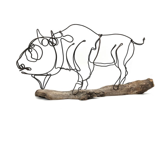 Roaming Buffalo Sculpture, Single Wire Sculptures, Modern Art, Minimal Sculpture, Unique Piece of Art