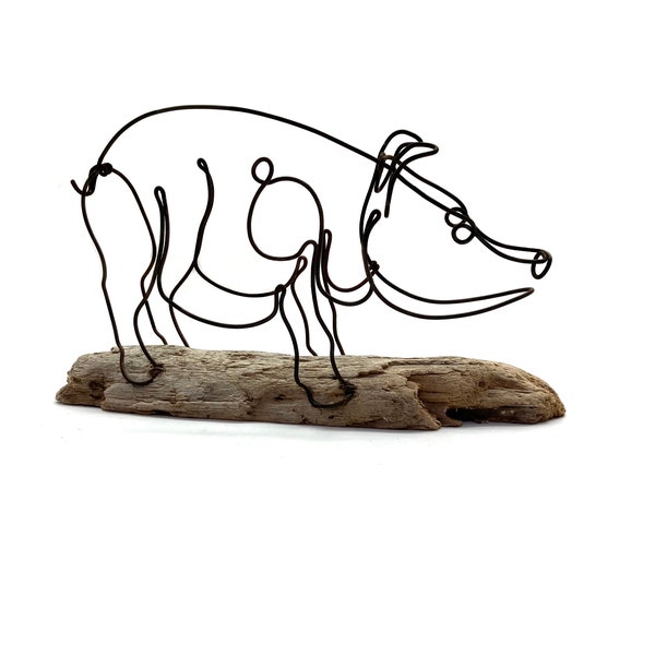 Pig Sculpture, Pig Wire Art, Farm Animal Art, One Continuous Line Sculpture, Unique Gift