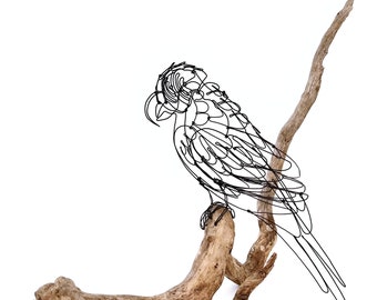 Macaw Wire Sculpture, Minimalist Parrot Art, One Continuous Line Sculpture, Unique Piece of Art, Handmade by Bud!