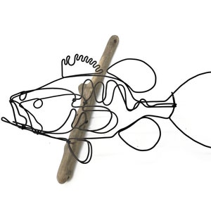 Wire Bass Sculpture Wall Hanging, Left Facing Wire Sculpture, Fish Wire Art with a Minimal Design.