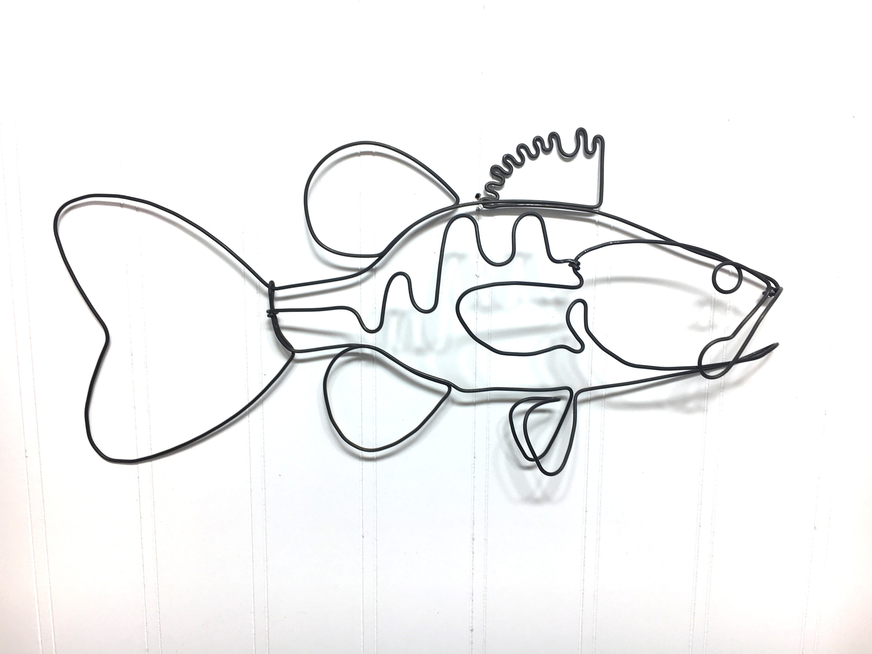 Right Facing Bass Wire Sculpture, Fish Wall Hanging