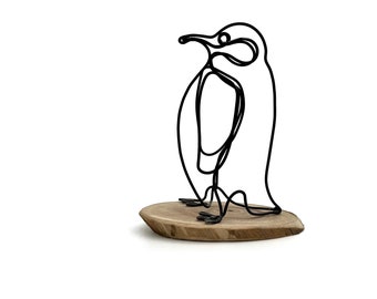 Penguin Wire Sculpture, Penguin Wire Art, Minimal Wire Sculpture