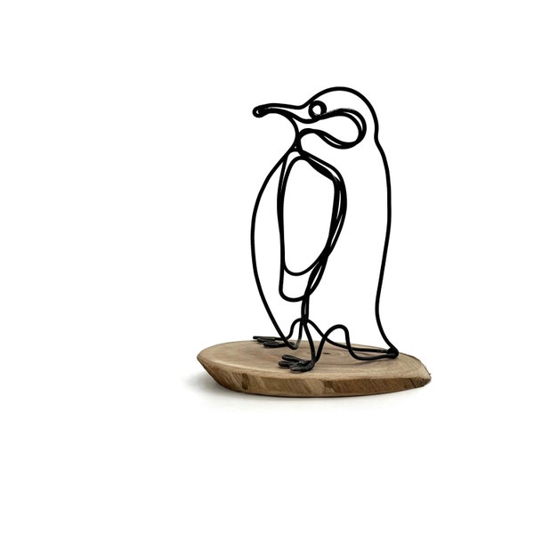 Penguin Wire Sculpture, Penguin Wire Art, Minimal Wire Sculpture