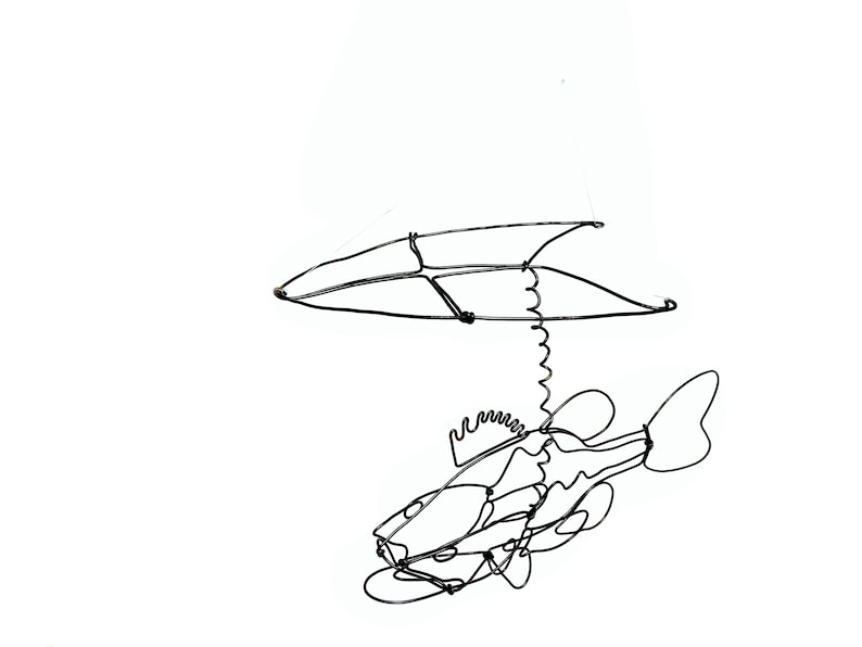 Hanging Bass Wire Sculpture, Fish Mobile, Bass Under a Lily Pad image 5