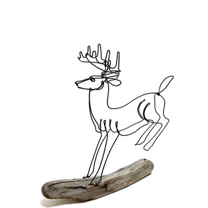 Big Buck Deer Sculpture Minimalist Art One Strand of Wire 3-D Art White Tail Deer Wire Art