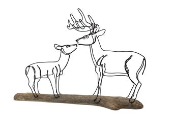 Buck and Doe Sculpture, Minimal Art, Cabin Decor, Unique Gift!