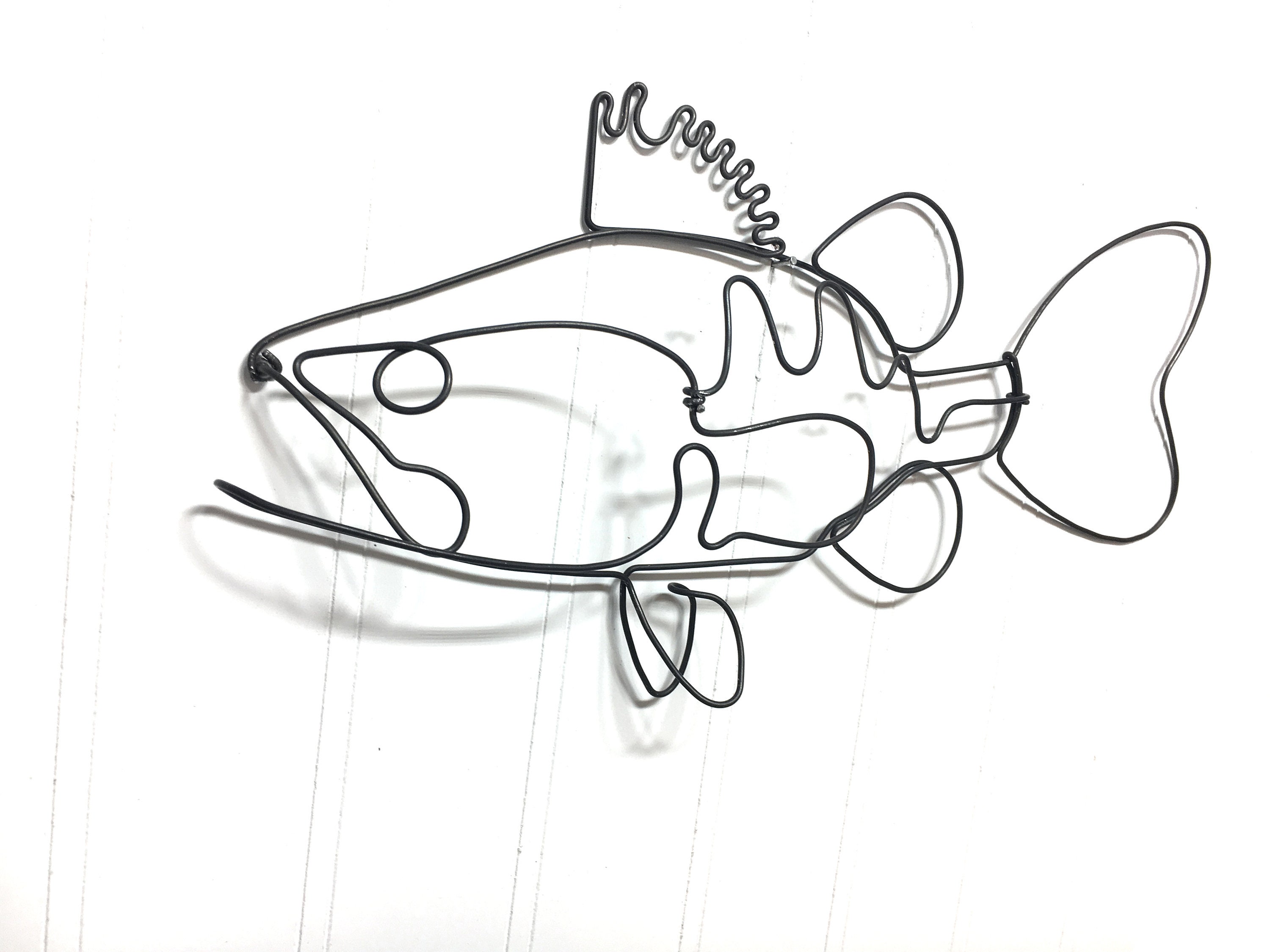 Right Facing Bass Wire Sculpture, Fish Wall Hanging 