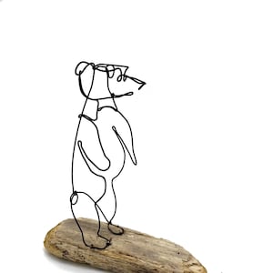 Standing Bear Steel Wire Sculpture on Driftwood Base