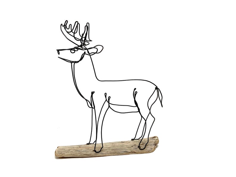 Big Buck Deer Sculpture Minimalist Art One Strand of Wire 3-D Art White Tail Deer Wire Art