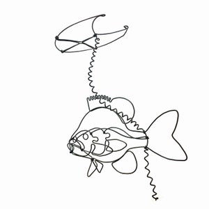 Sunfish Under a Lilypad, Hanging Sunfish Wire Sculpture, Minimal Sculpture image 2