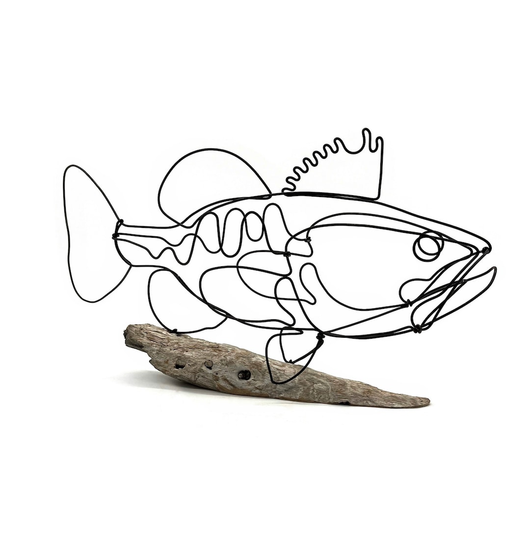 Bass Wire Sculpture Fish Art Minimalist Design Great Gift Etsy