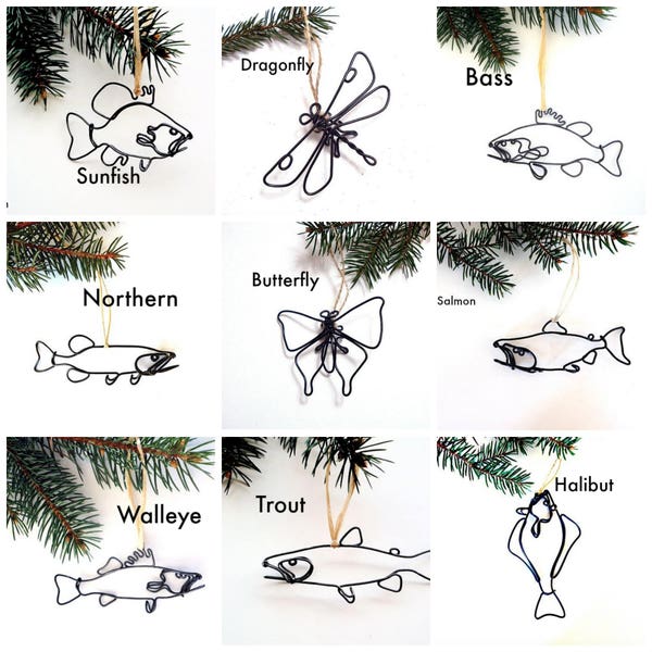 Ornaments, Set of 3, Fish Ornament, Dragonfly Ornament, or Butterfly Ornament, Your Choice