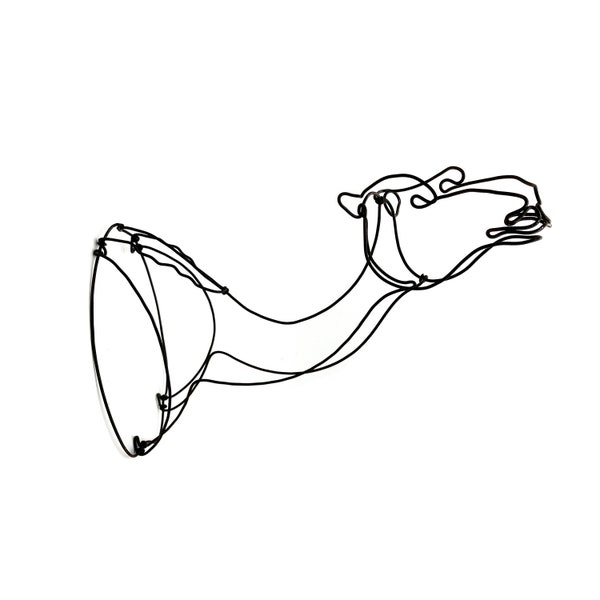 Wire Camel Head Mount, Minimal One Line Sculpture, Camel Wall Mount