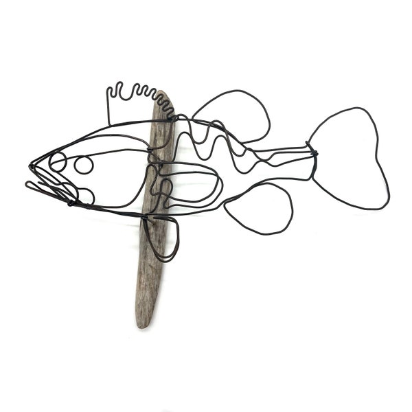 Bass Sculpture Wall Hanging, Left Facing Bass Wire Sculpture, Fish Wire Art with a Minimal Design.