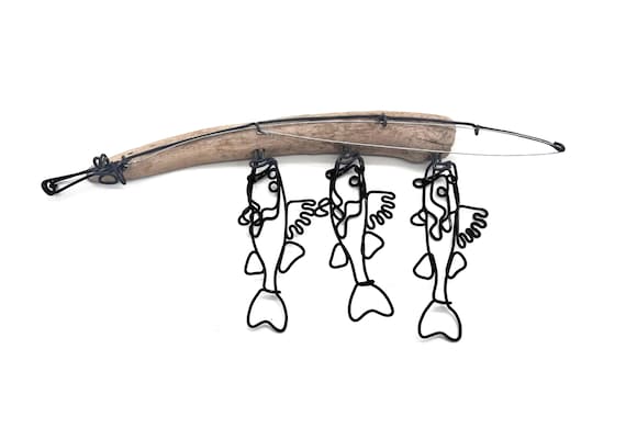 driftwood fishing pole AZEZO Wood Picture Frame - Three 4''x4'' Frames, Real Fishing Rod Design, Adjustable Hanging wall mounted Thick Groot Textured Driftwood Pole