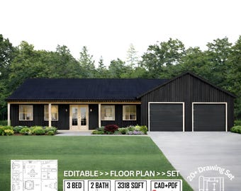 Moderner Barndom-Grundriss mit Garage und Dachboden: 79x42 individueller Bauernhaus-Plan (PDF & CAD)