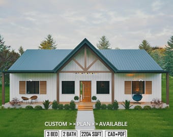 Ranch House Plan, Modern House Farmhouse style: 3 bed, 2 Bath(Pdf & CAD)