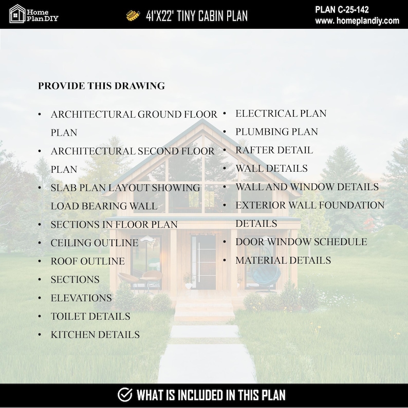 41x22 Modern Cabin House Plans 2 Bedroom Loft Small Cabin Plan PDF ...