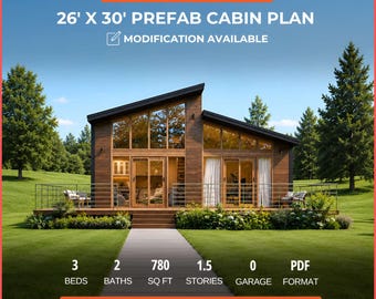Modern Redwood Timber Frame Cabin Plans | Tiny Cottage, Prefab Homes, Shed Plans ( PDF & CAD)