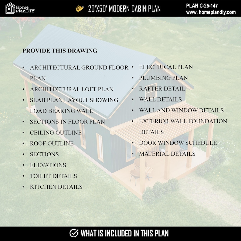 Modern Cabin House Plans With Loft: 2 Bed, 2 Bath Custom DIY Home Plan ...