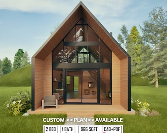 Modern A-Frame Cabin DIY Plans: 42' x 23' Architectural Blueprint (Digital Download)