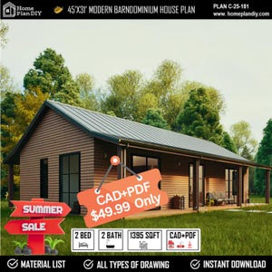 Plattegrond van een moderne Barndminium-boerderij | Kleine huisjes, moderne huizen en boerderijen | Aanpasbaar huisjeontwerp voor persoonlijk gebruik op Airbnb