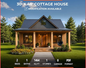 30x48 Cottage House Plan 2 Bedroom 1 Bath 1464 Sq Ft Blueprint PDF Download