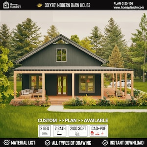 Modern Barndominium Plans 2100 SQ FT, Ruistic Farmhouse Set of Plans | Digital Download | Customizable Home Design for Personal & Airbnb Use