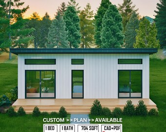 Nowoczesny projekt małego domku letniskowego 32x22 | Projekt małego domu z 1 sypialnią | Pełny projekt architektoniczny w formacie PDF + CAD