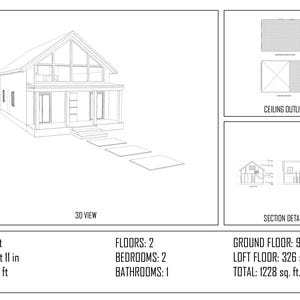 41x22 Modern Cabin House Plans 2 Bedroom Loft Small Cabin Plan PDF ...