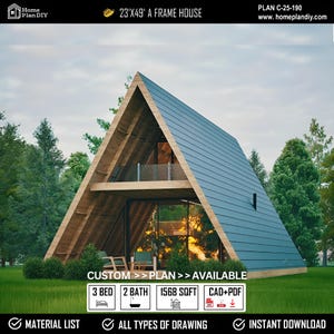 Modern A-Frame Cabin House Plans | 3 Bed 2 Bath (Architectural Blueprint PDF)