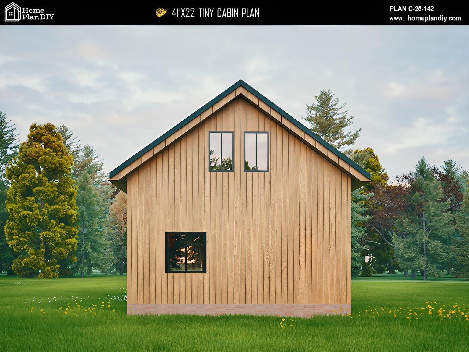 41x22 Modern Cabin House Plans 2 Bedroom Loft Small Cabin Plan PDF ...
