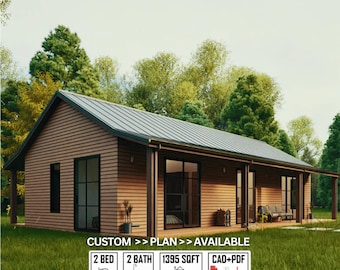 Modern Barndominium Farmhouse Plan | 2 Bed, 2 Bath (PDF, CAD Download