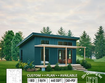 Tiny Cabin House Plans: 440 Sq Ft – Small DIY Home Design (Instant Download)