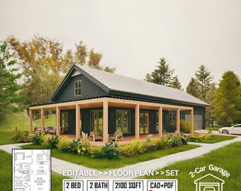 Plans de copropriété moderne de 2 100 pieds carrés | Ferme de 2 chambres avec garage pour 2 voitures (téléchargement numérique)