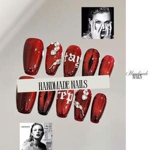 Swifties aesthetic handmade press on nails, taytay rep era nail art, stylish y2k nails press on, trendy taytay handmade nails