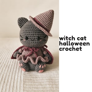 Heks kat Halloween haakpatroon, spookachtig schattig decor, gehaakte geschenken, gehaakte amigurumi, gehaakte download, zachte baby, digitaal ontwerp