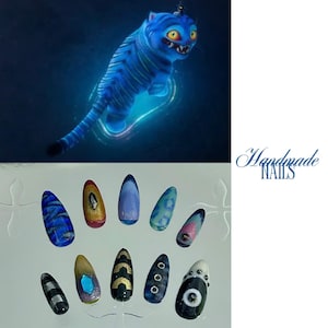 Uñas postizas hechas a mano de Demon Hunter, uñas postizas con diseño de anime K-pop, uñas postizas de estética gótica oscura Y2K, uñas postizas hechas a mano