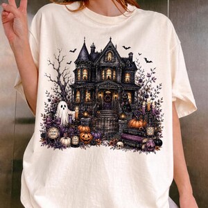 Trendy Haunted House Png, Brushstroke Halloween Sublimation Design, Girly Spooky Season Shirt Design, Trendy Floral Fall Png