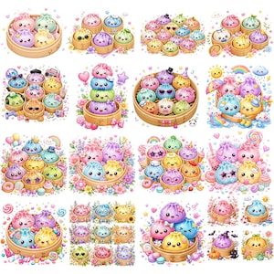 Glitter Dumpling Clipart PNG Bundle, Cute Kawaii Dumpling Clip Art, Sparkly Food Characters, Whimsical Asian Food Graphics, Digital Download