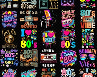 80s PNG Bundle, Retro 80s PNG, Neon Vintage PNG, 1980s Sublimation, Back to 80s Design, Totally 80s png, Colorful Retro Vibes