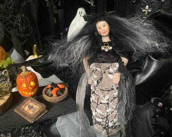 Handmade Dollhouse Doll, Sorcerer, Witch, Vampire, 1:12, Bats, Cat Bat, Dracula's Bride, Halloween