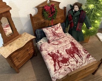 Artisan Dressed & Curated Dollhouse Bed and Dresser, Shackman, Antique, 1:12 Scale