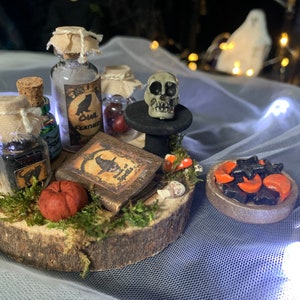 Handmade Dollhouse Witch Apothecary Table, 1:12, Halloween, Haunted Dollhouse image 3