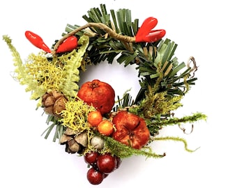 Handmade Fall Dollhouse Wreath, Pumpkins, Moss, Pine Cones, Floral 1:12 Scale