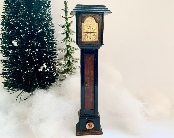 Vintage Dollhouse Grandfather Clock, Upscaled, Artisan Painted, Black