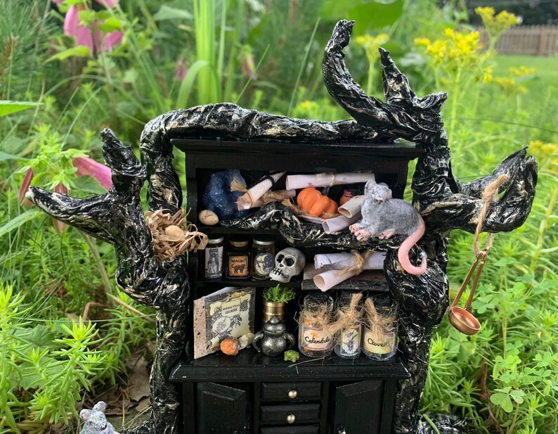 Handmade Dollhouse Witch's Apothecary Cabinet, 1:12, Artisan Made, Haunted image 3