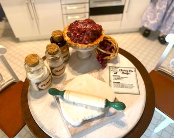 Dollhouse Cherry Pie Prep Board, Artisan Made, Signed, 1:12, 3 Inch Diameter
