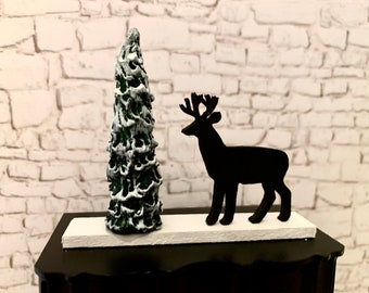 Dollhouse Sillouette Deer Figurine, Shelf Sitter, Christmas Decor, 1:12, Artisan Crafted