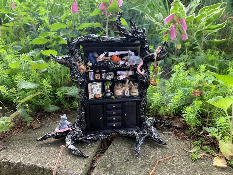 Handmade Dollhouse Witch's Apothecary Cabinet, 1:12, Artisan Made, Haunted image 2